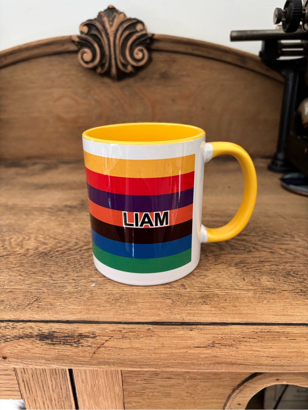 M&M'S Yellow-Handled Rainbow Stripe Mug with Name